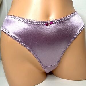 IZA Silky Satin & Lace Stretchy Lavender Purple Cheekini Brazilian Almost Thong
